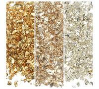 sourcing map 3 Colors Crushed Glass Chips, 1-3mm Irregular Glitter Metallic Glass Broken Glasses Pieces with Laser Bag for Craft DIY Vase Epoxy Halloween Decoration 33g, Gold Color Series