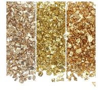 sourcing map 3 Colors Crushed Glass Chips, 1-3mm Irregular Glitter Metallic Glass Broken Glasses Pieces with Laser Bag for Craft DIY Vase Epoxy Halloween Decoration 31g, Gold Color Series
