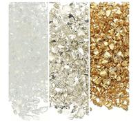 sourcing map 3 Colors Crushed Glass Chips, 1-3mm Irregular Glitter Metallic Glass Broken Glasses Pieces with Laser Bag for Craft DIY Vase Epoxy Halloween Decoration 31g, Silver & Gold & Clear