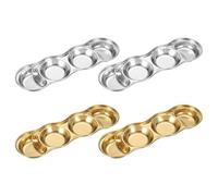 sourcing map 3 Inch Mini Stainless Steel Sauce Dish, 4 Pcs Round Seasoning Bowls Appetizer Plates Condiment Bowl for Salad Side Dishes Sushi Dipping Ketchup, Gold/Silver 4-Compartment