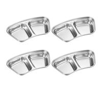 sourcing map 3 Inch Mini Stainless Steel Sauce Dish, 4 Pcs Seasoning Bowls Appetizer Plates Condiment Bowl for Salad Side Dishes Sushi Dipping Ketchup, Silver 2-Compartment
