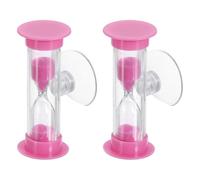 sourcing map 3 Minute Sand Timer, 2Pcs Hour Glass Timer Mini Sandglass Visual Clock with Transparent Suction Cup for Toothbrush Games Cooking Kitchen Home Office Decor, Pink