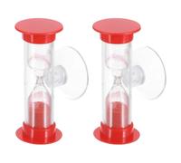 sourcing map 3 Minute Sand Timer, 2Pcs Hour Glass Timer Mini Sandglass Visual Clock with Transparent Suction Cup for Toothbrush Games Cooking Kitchen Home Office Decor, Red