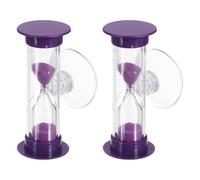 sourcing map 3 Minute Sand Timer, 2Pcs Hour Glass Timer Mini Sandglass Visual Clock with Transparent Suction Cup for Toothbrush Games Cooking Kitchen Home Office Decor, Purple