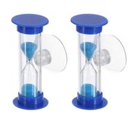 sourcing map 3 Minute Sand Timer, 2Pcs Hour Glass Timer Mini Sandglass Visual Clock with Transparent Suction Cup for Toothbrush Games Cooking Kitchen Home Office Decor, Blue