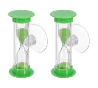 sourcing map 3 Minute Sand Timer, 2Pcs Hour Glass Timer Mini Sandglass Visual Clock with Transparent Suction Cup for Toothbrush Games Cooking Kitchen Home Office Decor, Green
