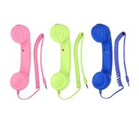 sourcing map 3 Pack 3.5mm Retro Telephone Handset Telephone Receiver MIC Microphone Speaker Anti Receivers for Microphone Speaker Pink, Blue,Green