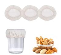 sourcing map 3 Pack Sourdough Jar Cover, 170mm Wide Mouth Reusable Cloth Lid Cloth Bread Fermentation Container Top Elastic Fabric Caps for 140-150mm Diameter Bowl and Jar Mouth, Beige