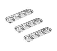sourcing map 3 Pack Stainless Steel Sauce Dish Dipping Bowls with 4 Compartment Divided, Metal Seasoning Plate Dipping Bowl for Sauce or Dressing, Silver