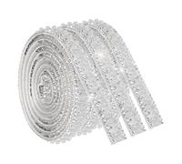 sourcing map 3 Pcs 1 Yard Self Adhesive Pearl Rhinestone Ribbon, 1cm Pearls Rhinestone Tape Diamond Pearls Trim for DIY Clothing Wedding Party Supplies White
