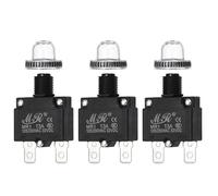 sourcing map 3 Pcs 13Amp Push Button Circuit Breaker,125/250V AC 32V DC Manual Reset Thermal Overload Protector with Waterproof Button Caps