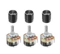 sourcing map 3 Pcs 20K Ohm Rotary Potentiometer, WH138 3 Pin Single Turn Linear Taper Variable Resistor Potentiometers with Switch for Inverter Speed Regulation, Black