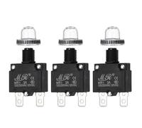sourcing map 3 Pcs 3Amp Push Button Circuit Breaker,125/250V AC 32V DC Manual Reset Thermal Overload Protector with Waterproof Button Caps
