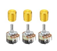 sourcing map 3 Pcs 50K Ohm Rotary Potentiometer, WH138 3 Pin Single Turn Linear Taper Variable Resistor Potentiometers with Switch for Inverter Speed Regulation, Gold