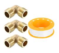 sourcing map 3 Pcs 90 Degree Elbow, PT1/2 Inch Male x PT1/2 Inch Male Brass Right Angle Pipe Fitting, Connector for Fluid Gas Fuel Oil Pipe, 36x36mm