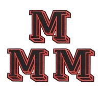 sourcing map 3 PCS Iron On Embroidery Letters M Patches, 2" A-Z Iron On Fabric Initial Alphabet Applique Patches for DIY Backpacks Hat Bags Jeans Uniform Jacket Clothing Decoration(Black/Red)