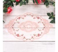 sourcing map 3 Pcs Lace Placemats, 12x17-in Vintage Table Doilies Oval Embroidered Crochet Lace Dolly Cup Mat for Table Vase Home Decor, Pink