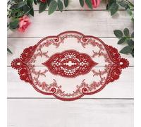 sourcing map 3 Pcs Lace Placemats, 12x17-in Vintage Table Doilies Oval Embroidered Crochet Lace Dolly Cup Mat for Table Vase Home Decor, Date Red