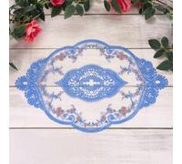 sourcing map 3 Pcs Lace Placemats, 12x17-in Vintage Table Doilies Oval Embroidered Crochet Lace Dolly Cup Mat for Table Vase Home Decor, Indigo