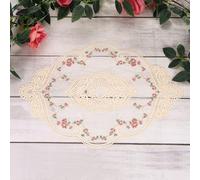 sourcing map 3 Pcs Lace Placemats, 12x17-in Vintage Table Doilies Oval Embroidered Crochet Lace Dolly Cup Mat for Table Vase Home Decor, Beige