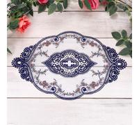 sourcing map 3 Pcs Lace Placemats, 12x17-in Vintage Table Doilies Oval Embroidered Crochet Lace Dolly Cup Mat for Table Vase Home Decor, Navy Blue