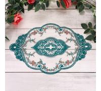 sourcing map 3 Pcs Lace Placemats, 12x17-in Vintage Table Doilies Oval Embroidered Crochet Lace Dolly Cup Mat for Table Vase Home Decor, Peacock Green