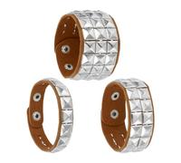 sourcing map 3 Pcs Leather Punk Bracelet 8.7"/22cm Square Rivets Goth Spike Studded Bracelet Adjustable Wristband Cuff Bangle for Halloween Party Favors Emo Grunge Accessories, Light Brown