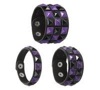 sourcing map 3 Pcs Leather Punk Bracelet 8.7"/22cm Square Rivets Goth Spike Studded Bracelet Adjustable Wristband Cuff Bangle for Halloween Party Favors Emo Grunge Accessories, Black Purple