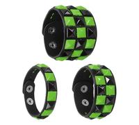 sourcing map 3 Pcs Leather Punk Bracelet 8.7"/22cm Square Rivets Goth Spike Studded Bracelet Adjustable Wristband Cuff Bangle for Halloween Party Favors Emo Grunge Accessories, Black Green