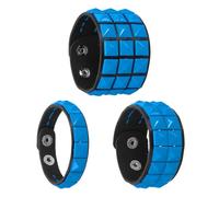 sourcing map 3 Pcs Leather Punk Bracelet 8.7"/22cm Square Rivets Goth Spike Studded Bracelet Adjustable Wristband Cuff Bangle for Halloween Party Favors Emo Grunge Accessories, Blue(Black)
