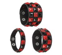 sourcing map 3 Pcs Leather Punk Bracelet 8.7"/22cm Square Rivets Goth Spike Studded Bracelet Adjustable Wristband Cuff Bangle for Halloween Party Favors Emo Grunge Accessories, Dusty Black Red