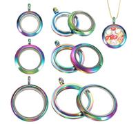 sourcing map 3 Pcs Living Memory Locket Charm, 12.7/18/23mm Round Floating Locket Pendants Stainless Steel Clear Glass Photo Charm for Women Necklace DIY Crafts Making Decoration, Colorful