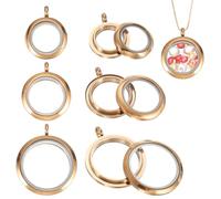 sourcing map 3 Pcs Living Memory Locket Charm, 12.7/18/23mm Round Floating Locket Pendants Stainless Steel Clear Glass Photo Charm for Women Necklace DIY Crafts Making Decoration, Rose Gold