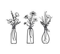 sourcing map 3 Pcs Metal Flowers Wall Art, Farmhouse Floral Minimalist Decors with Screw and Expansion Tube for Living Rooms Bedroom Dining Room(Black, Vase-Gesang Flower)