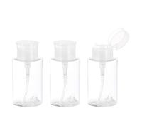 sourcing map 3 Pcs Nail Polish Remover Empty Bottle 6.8OZ/200ML Alcohol Liquid Push Down Pumping Dispenser Acetone Refillable Containers for Makeup Remover, Clear