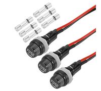 sourcing map 3 Pcs Panel Mount Fuse Holder, 5 x 20mm 10/15A DC 125/250V Ring Terminal Screw Cap Fuse Holders with Pre-Soldered Wires and 10A/15A Glass Tube Fuses