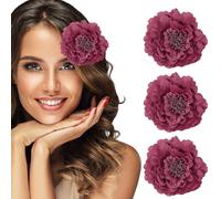 sourcing map 3 Pcs Peony Flowers Hair Clip, 4.7 Inch Artificial Fabric Head Flower for Women Hair Pins Corsage DIY Crafts Clothing Wedding Birthday Party, Burgundy