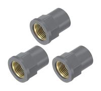 sourcing map 3 Pcs PVC Pipe Fittings, 20mm 1/2 PT Female Brass Threaded Pipe Coupling Pipe Fitting Hose Adapter Connector for Home Sewer Plumbing Irrigation, Grey