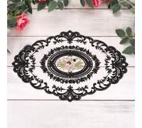 sourcing map 3 Pcs Retro Lace Placemats, 12x17-in Vintage Table Doilies Oval Embroidered Crochet Lace Dolly Cup Mat for Table Vase Home Decor, Black