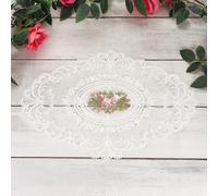 sourcing map 3 Pcs Retro Lace Placemats, 12x17-in Vintage Table Doilies Oval Embroidered Crochet Lace Dolly Cup Mat for Table Vase Home Decor, White