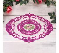 sourcing map 3 Pcs Retro Lace Placemats, 12x17-in Vintage Table Doilies Oval Embroidered Crochet Lace Dolly Cup Mat for Table Vase Home Decor, Rose Red