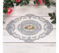 sourcing map 3 Pcs Retro Lace Placemats, 12x17-in Vintage Table Doilies Oval Embroidered Crochet Lace Dolly Cup Mat for Table Vase Home Decor, Blue-grey