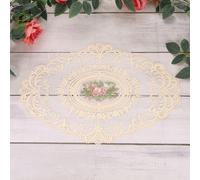 sourcing map 3 Pcs Retro Lace Placemats, 12x17-in Vintage Table Doilies Oval Embroidered Crochet Lace Dolly Cup Mat for Table Vase Home Decor, Beige