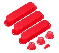 sourcing map 3 Pcs Single Coil Guitar Pickup Covers, Plastic Closed Pickup Set with 1 Volume 2 Tone Switch Knobs 1 Switch Tip Cap, Electric Guitar Replacement Part for ST Series, Red