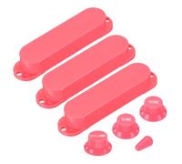 sourcing map 3 Pcs Single Coil Guitar Pickup Covers, Plastic Closed Pickup Set with 1 Volume 2 Tone Switch Knobs 1 Switch Tip Cap, Electric Guitar Replacement Part for ST Series, Pink