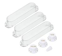 sourcing map 3 Pcs Single Coil Guitar Pickup Covers, Plastic Closed Pickup Set with 1 Volume 2 Tone Switch Knobs 1 Switch Tip Cap, Electric Guitar Replacement Part for ST Series, Transparent