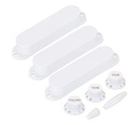 sourcing map 3 Pcs Single Coil Guitar Pickup Covers, Plastic Closed Pickup Set with 1 Volume 2 Tone Switch Knobs 1 Switch Tip Cap, Electric Guitar Replacement Part for ST Series, White