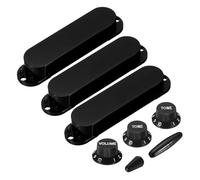 sourcing map 3 Pcs Single Coil Guitar Pickup Covers, Plastic Closed Pickup Set with 1 Volume 2 Tone Switch Knobs 1 Switch Tip Cap, Electric Guitar Replacement Part for ST Series, Black