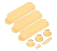 sourcing map 3 Pcs Single Coil Guitar Pickup Covers, Plastic Closed Pickup Set with 1 Volume 2 Tone Switch Knobs 1 Switch Tip Cap, Electric Guitar Replacement Part for ST Series, Yellow