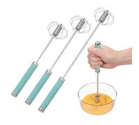 sourcing map 3 Pcs Stainless Steel Whisk, Semi-Automatic Whisking Tool Non Stick Egg Beater for Kitchen Cooking Baking Blending Whisking Stirring, Green (Small/Medium/Large)